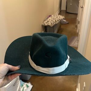 Green Felt Women's Hat with White Band
